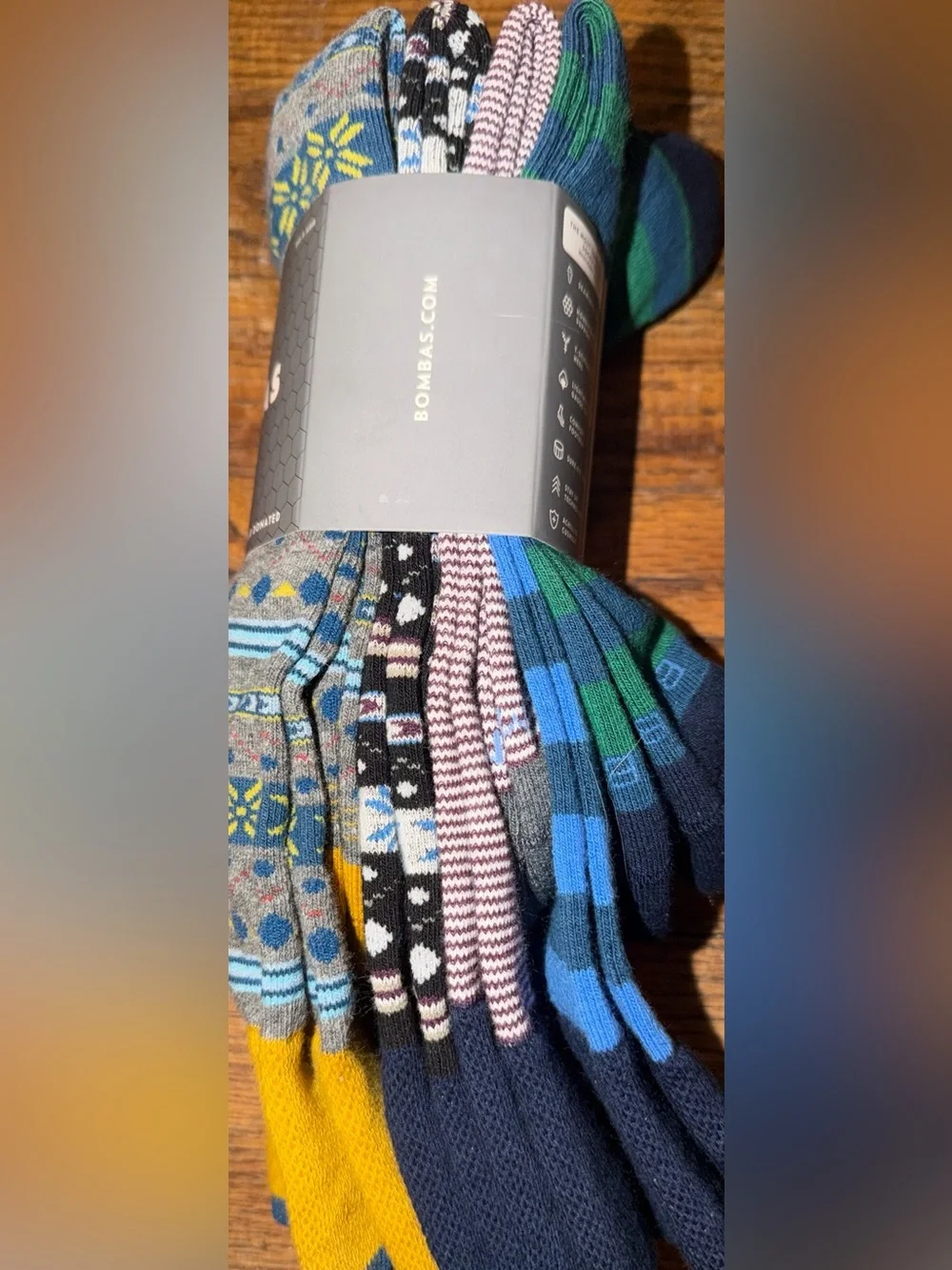 Bombas Men’s Dress Socks — Yellow, Blue & Gray Geometric Pattern size L-NEW